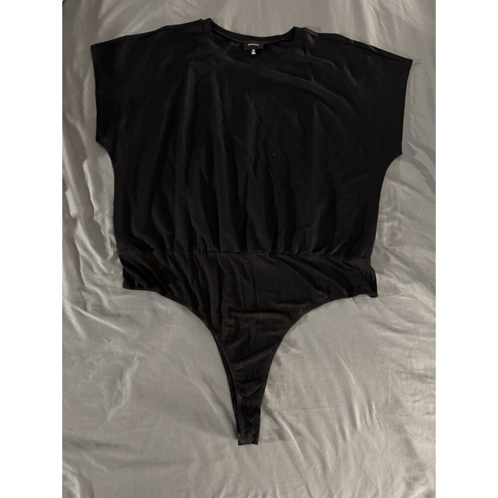 Heyson Black Crew Neck Short Sleeve Thong Bodysuit Plus Size 3XL